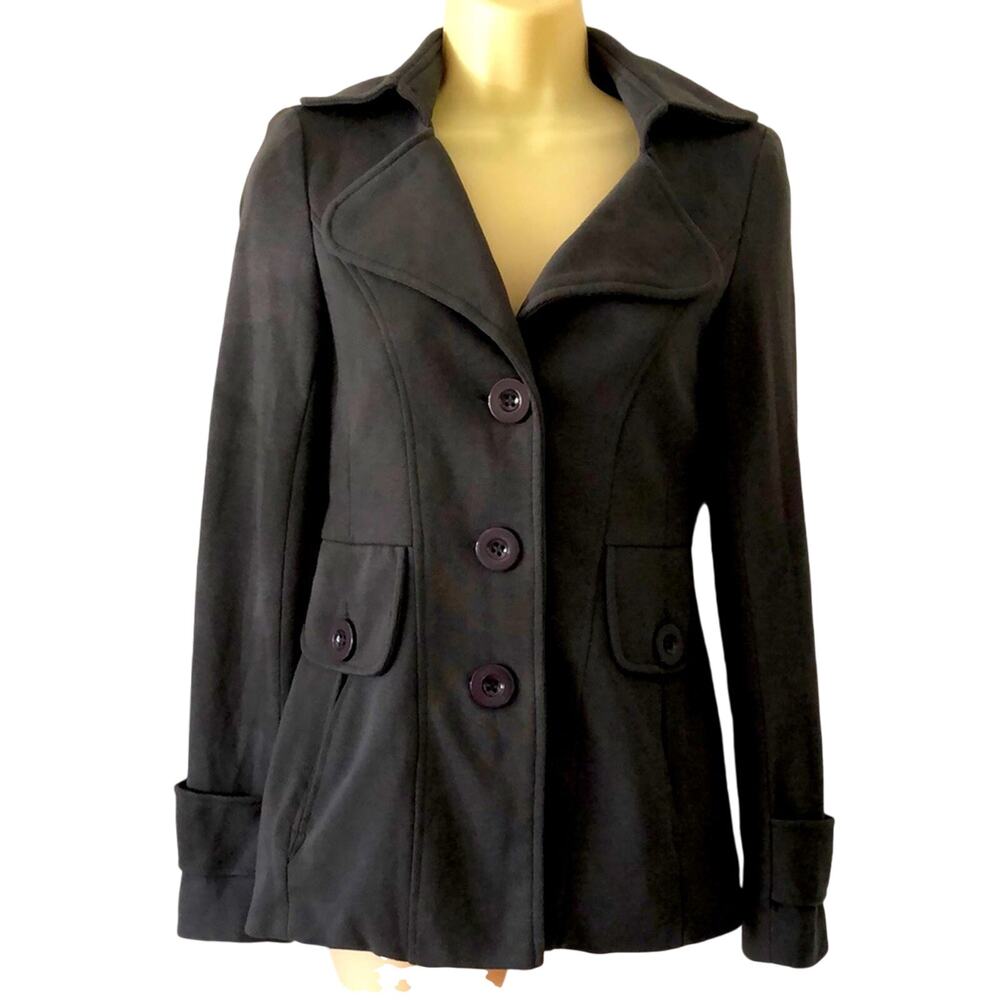 Refuge Charcoal Gray Jacket Juniors Size Small Knit Button Front Belted Back